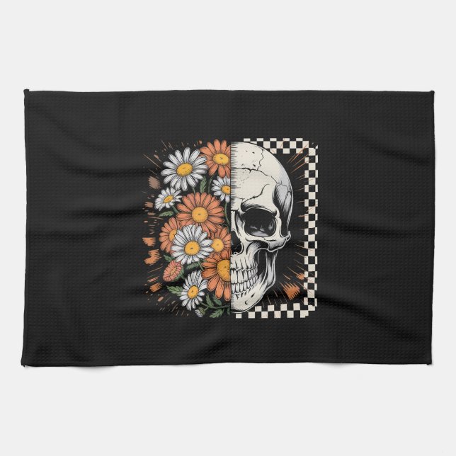 Paño De Cocina Floral Fall Skeleton Boho Halloween (Horizontal)