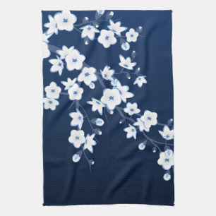 Paño De Cocina Floral Flores de cerezo Azul Blanco