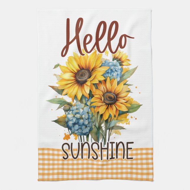 Paño De Cocina Floral giratoria amarillo Gingham Happy Sunshine (Vertical)