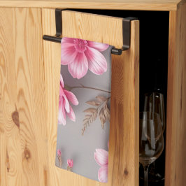 Paño De Cocina Floral gris y rosa