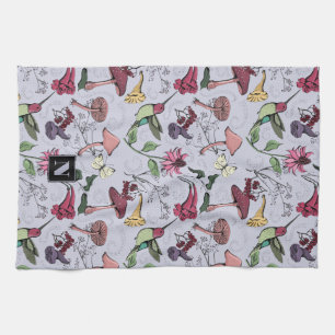 Paño De Cocina Floral Hummingbird Garden Lavender Purple