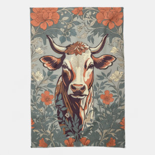 Paño De Cocina Floral inspirada por William Morris, Vintage Cow
