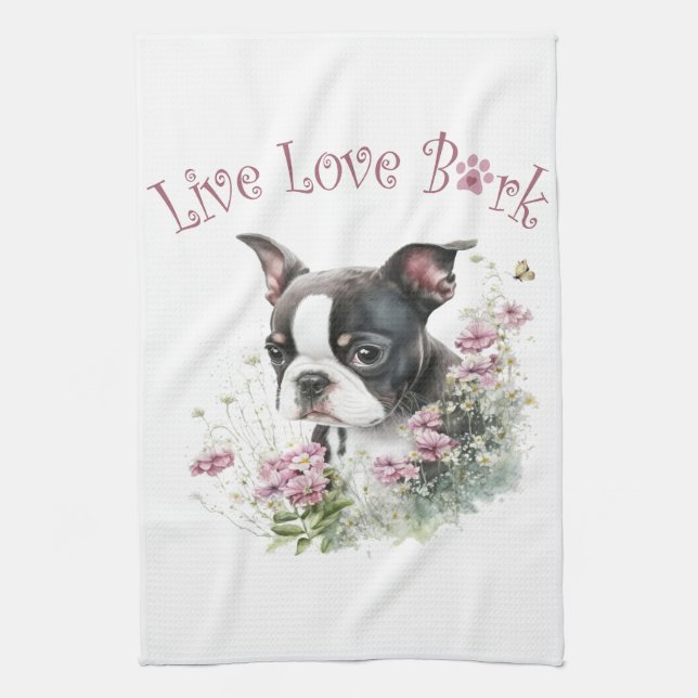 Paño De Cocina Floral madre de perro de Boston Terrier (Vertical)