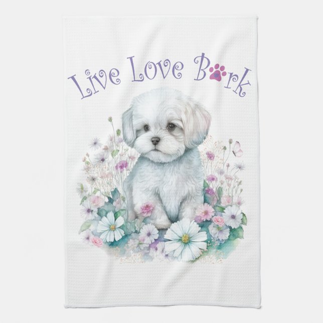 Paño De Cocina Floral maltesa Perro (Vertical)