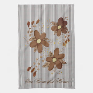 Paño De Cocina Floral marrón oscuro