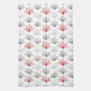 Paño De Cocina Floral moderna retro rojo y gris