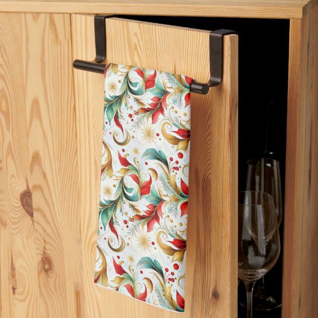 Paño De Cocina Floral navideña girada (Pliegue de tercios)