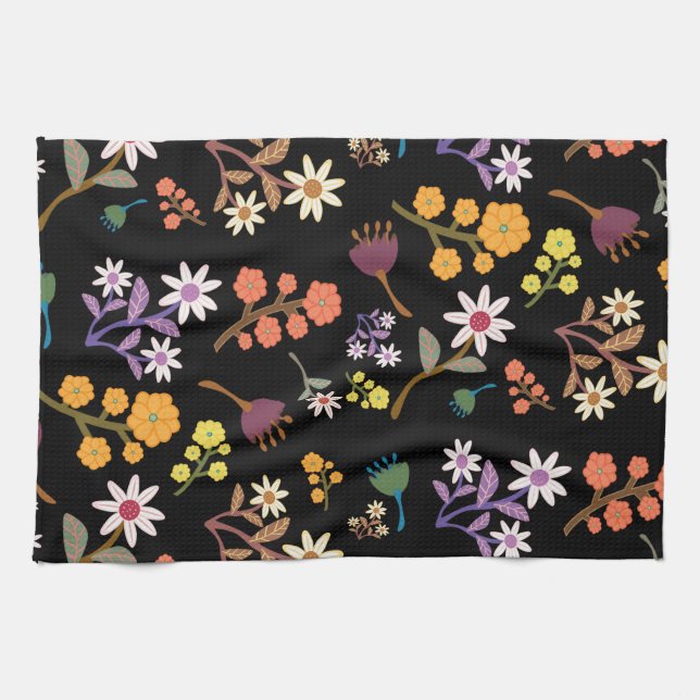 Paño De Cocina Floral Negro  (Horizontal)