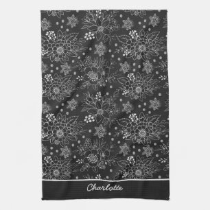 Paño De Cocina Floral patrón transparente blanco nombre personali