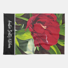 Paño De Cocina Floral Peony Rojo