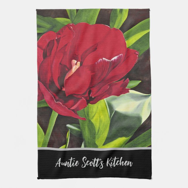 Paño De Cocina Floral Peony Rojo (Vertical)