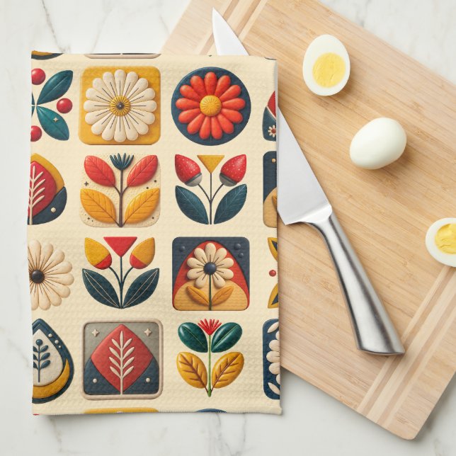 Paño De Cocina Floral popular retro con monograma personalizado (Doblado Cuarto)