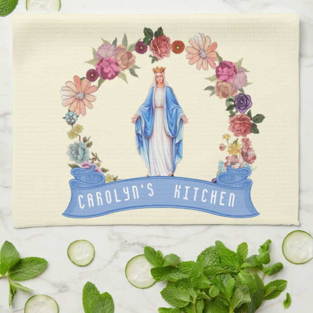 Paño De Cocina Floral religioso bendecida católico del Virgen (Doblado)