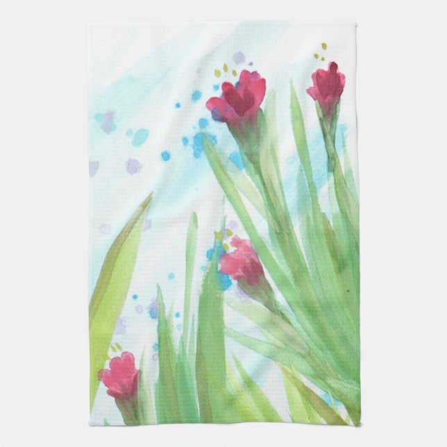Paño De Cocina Floral roja elegante (Vertical)