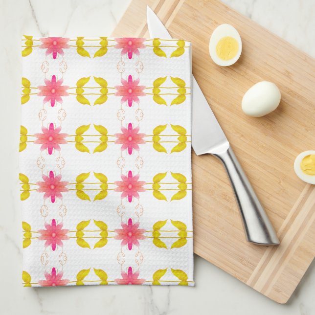 Paño De Cocina Floral rosa con blanco y dorado (Doblado Cuarto)