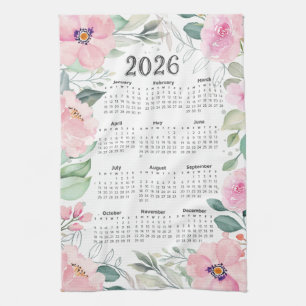 Paño De Cocina Floral rosa Rubor color de agua del calendario 202