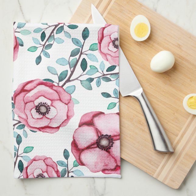 Paño De Cocina Floral rosa Rústica del País bonito (Doblado Cuarto)