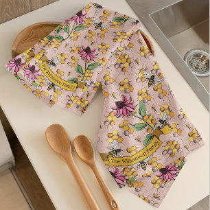 Paño De Cocina Floral Rubor Pink Queen Bee & Honeycomb