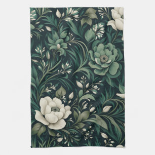 Paño De Cocina Floral verde de esmeralda oscura