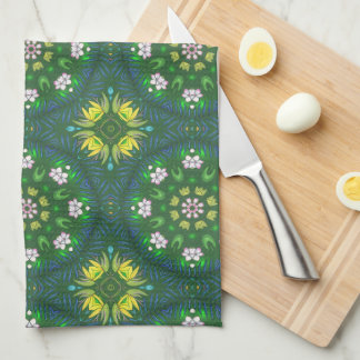 Paño De Cocina Floral Verde Y Amarillo 