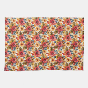 Paño De Cocina Floral vibrante con girasoles y hojas