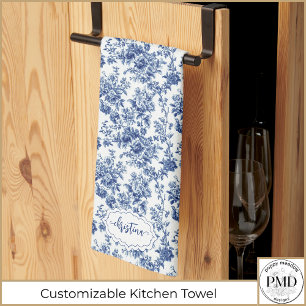 Paño De Cocina Floral vintage azul y blanca de la Marina personal