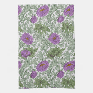 Paño De Cocina Floral Vintage Verde Musgo Púrpura de William Morr