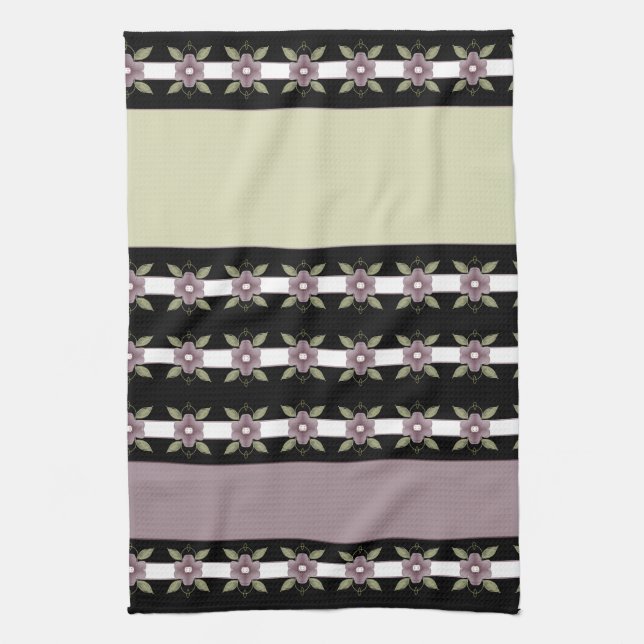 Paño De Cocina Floral violeta y raya modernas (Vertical)