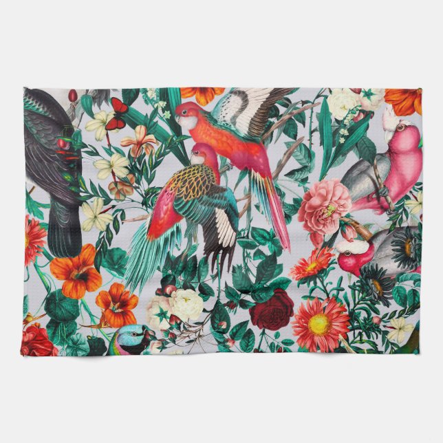 PAÑO DE COCINA FLORAL Y AVES XIV-II (Horizontal)