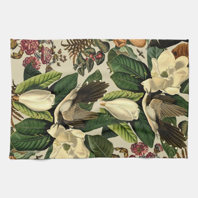 Paño De Cocina Floral Y Aves Xxi-ii (Horizontal)