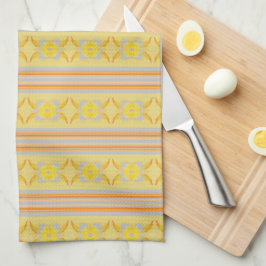 Paño De Cocina Floral y Stripe en amarillo y Naranja con gris
