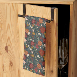 Paño De Cocina Florales de invierno ventilado a mano verde oscuro