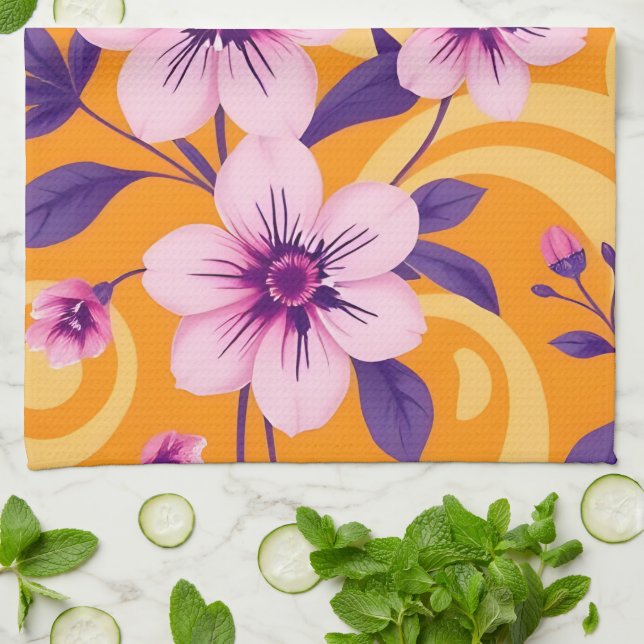 Paño De Cocina Florales de verano vibrantes-estilo dopamina (Doblado)