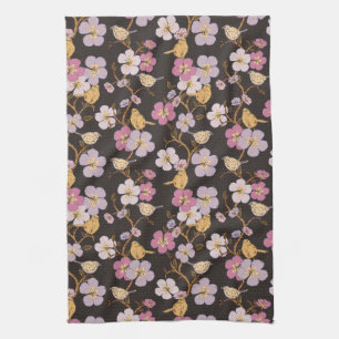 Paño De Cocina Florales y pájaros caprichosos - Negro/Gris