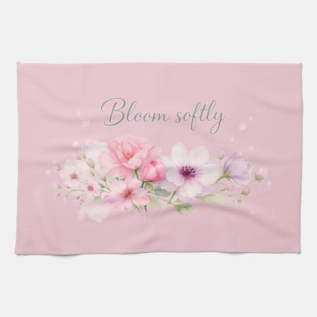 Paño De Cocina Florece Suavemente – Floral Acuarela Pastel (Horizontal)
