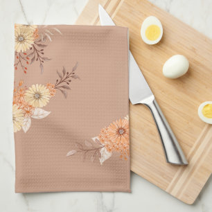 Paño De Cocina Florecer de Otoño – Florales Cálidos Beige y Naran