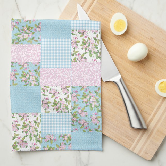 Paño De Cocina Florecimiento rosa de manzana en mosaico de imitac (Doblado Cuarto)
