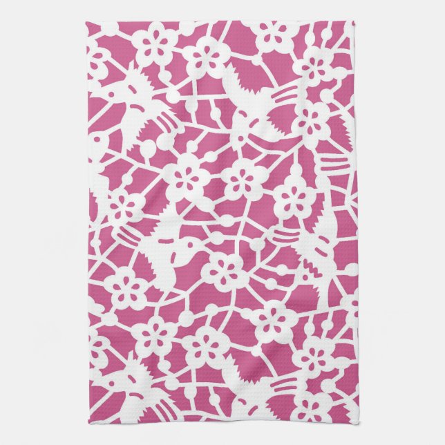 Paño De Cocina Florencia de aves y ciruelas, diseño japonés (Vertical)