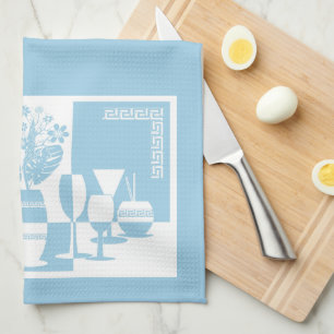 Paño De Cocina florero de pintura con flores y copas de vino azul