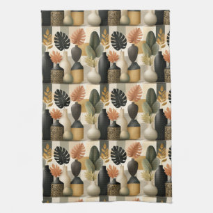 Paño De Cocina Floreros de cerámica boho modernos y hojas botánic