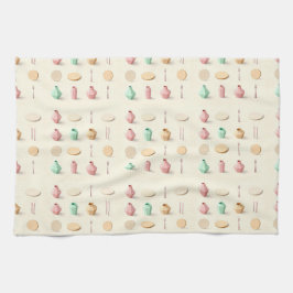 Paño De Cocina Floreros y cubiertos isométricos de tonos pastel y