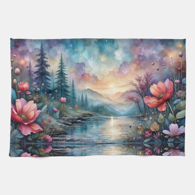 Paño De Cocina Flores a orillas del agua (Horizontal)