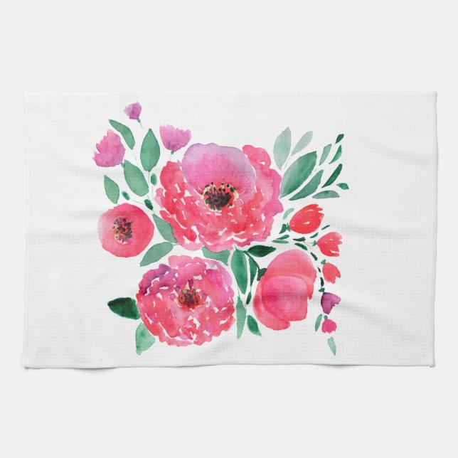 Paño De Cocina Flores acuarelas. (Horizontal)