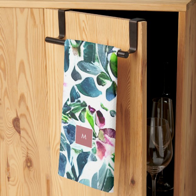 Paño De Cocina Flores acuarelas monogramadas botánicamente (Pliegue de tercios)