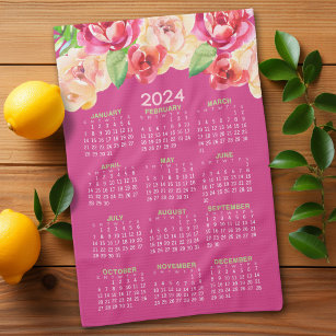 Paño De Cocina Flores acuáticas pintadas en el calendario 2024 de