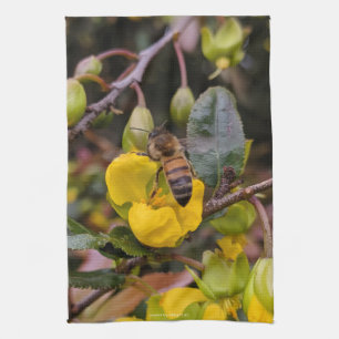 Paño De Cocina Flores amarillas de botón de oro amor de abeja