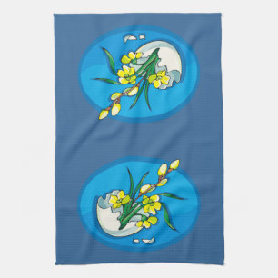 Paño De Cocina Flores amarillas en azul huevo