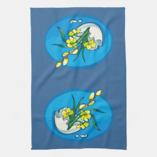 Paño De Cocina Flores amarillas en azul huevo