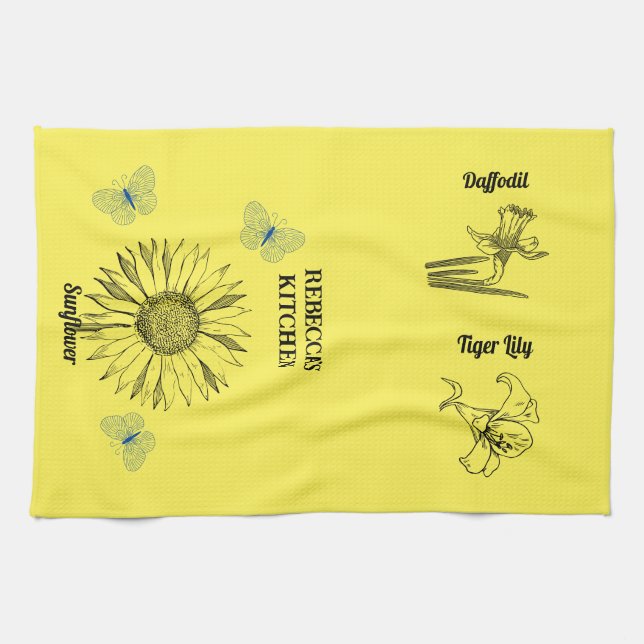 Paño De Cocina Flores amarillas ilustradas (Horizontal)