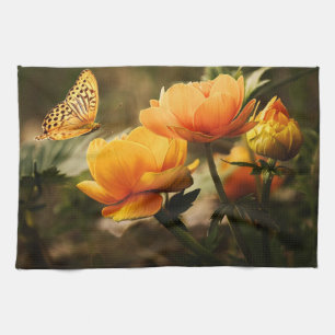 Paño De Cocina Flores amarillas profundas brillantes con mariposa
